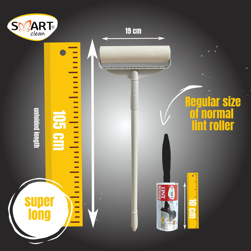 SMART Clean Mega lint roller | 1 piece - 25 sheets - for removing dust, hair and lint - extendable telescopic handle - 105 cm - easy to use (1 piece - 25 sheets) - PawsPlanet Australia