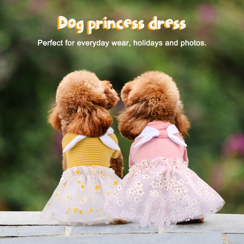 HYLYUN Small Dog Princess Dress 2 Pieces - 100% Cotton Striped Girl Puppy Dresses with Bowtie Puppy Tutu Dress for Small Dogs Girl Cats Small (2-4 lbs) - PawsPlanet Australia