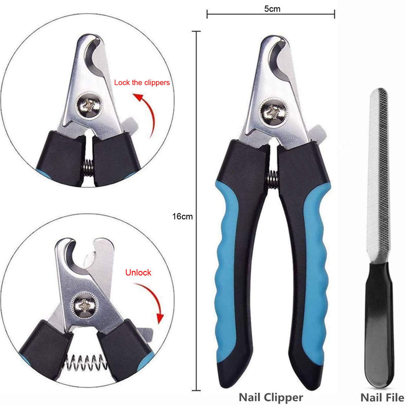 YUDOTE Pet Nails Clipper with File for Small Medium Large Dogs and Cats Claws Trimming,Stainless Steel Blade with Protective Guard and Safety Lock for Easy Home Clipping 16cm long,5cm wide Blue - PawsPlanet Australia