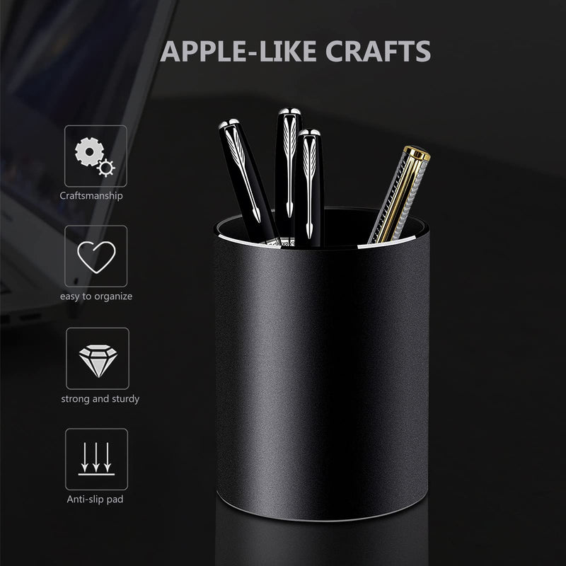 Metal Round Pen Holder Desk, Pen Holder, Metal Round Pen Box Fountain Pen Brush Holder Organizer Storage Box for Office, School, and Household, 8x10 cm, Black - PawsPlanet Australia