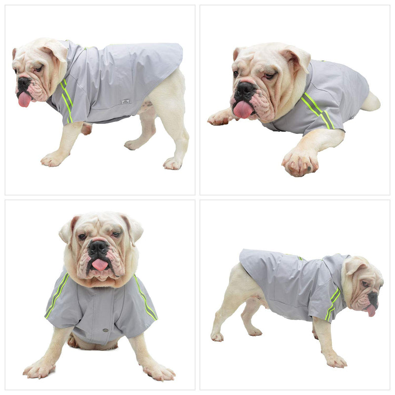 [Australia] - Lovelonglong Fashion Hooded Pet Dog Raincoat, Lightweight Dog Rain Jacket Zipper Closure Rain Poncho with Reflective Strip for Small Medium Large Dogs XXXL (Large Dog ~80lbs) Gray 