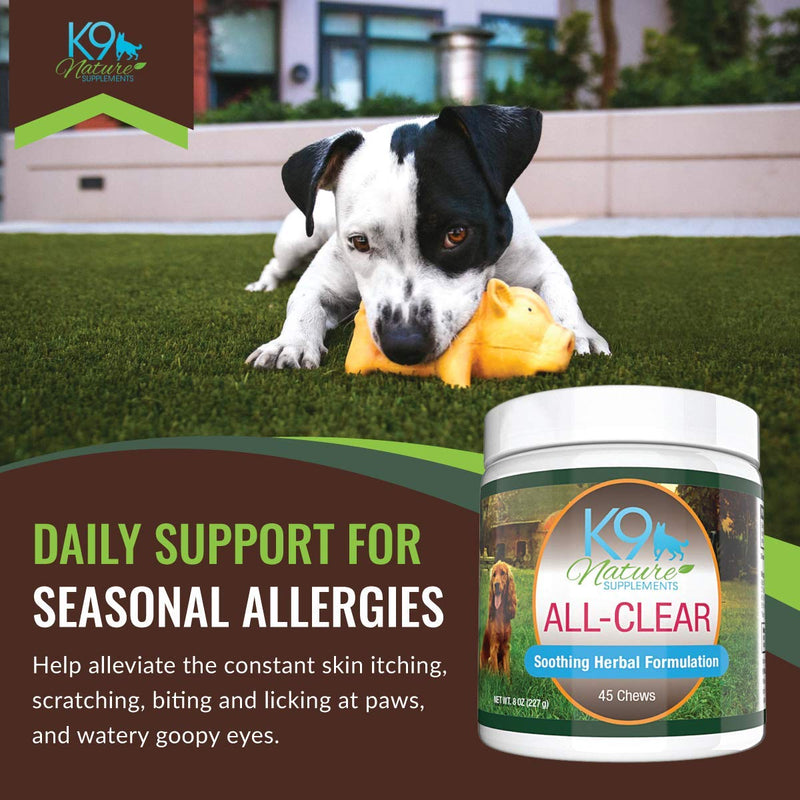 K9 Nature Supplements: All-Clear - Allergy Supplement for Dogs - 45 Chews - Soothing Herbal Formula with Natural Ingredients - Support for Pet’s Seasonal Allergies & Itching - for All Breeds - PawsPlanet Australia