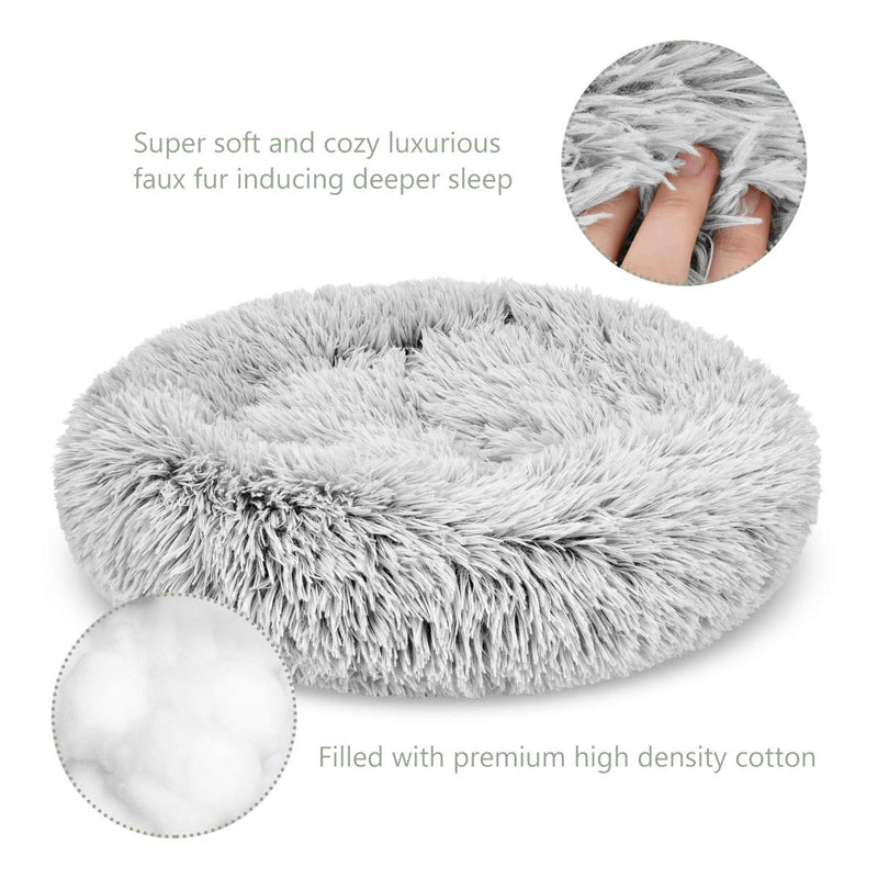 [Australia] - GASUR Dog Bed Cat Beds Donut, Soft Plush Round Pet Bed XS Small Medium Size Calming Bed, Self Warming Winter Indoor Snooze Sleeping Kitten Bed Puppy Kennel 23*23 Frost 