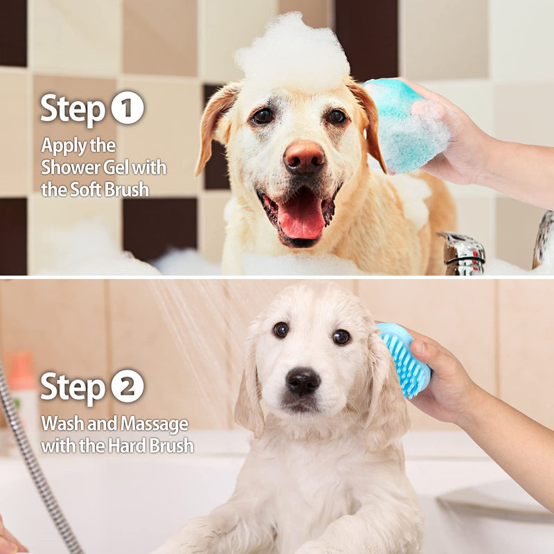 2Pack Dog Bath Brush, Soft Silicone Pet Shampoo Massage Dispenser Grooming Shower Brush for Short Long Haired Dogs and Cats Washing, ISWAYSTORE - PawsPlanet Australia