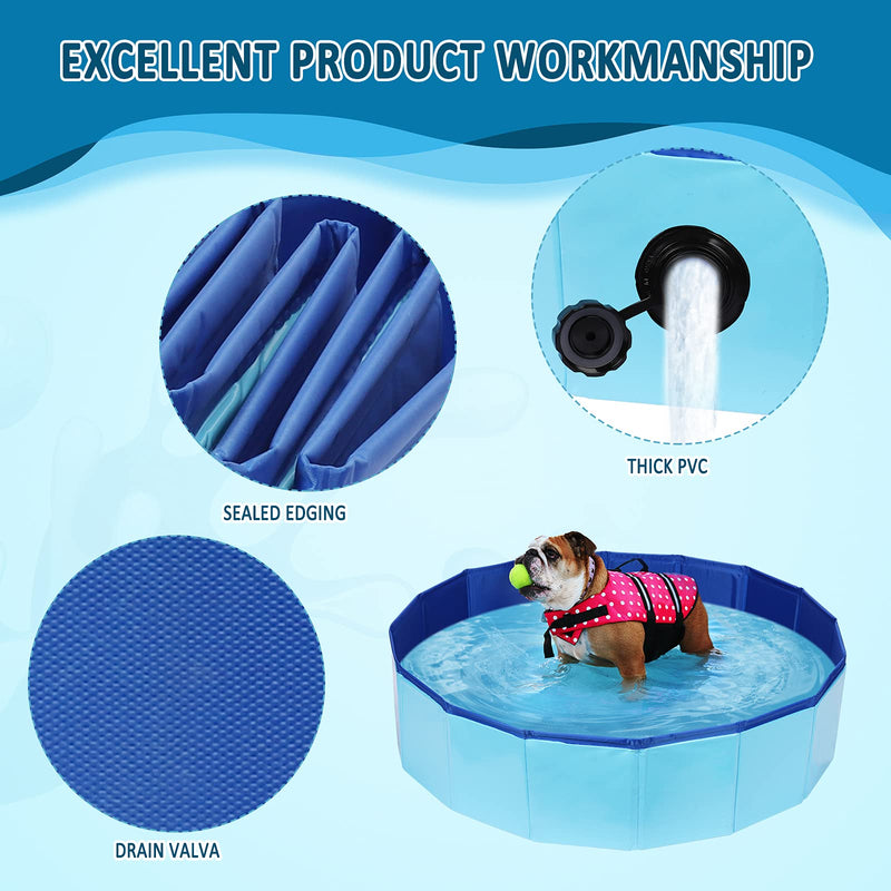 PVC Pet Swimming Pool Portable Bathtub Collapsible Water Pond Pool Foldable Dogs Bathing Tub Garden Pool Cat Puppy Shower Spa Kiddie Pool for Kiddies Pets to Swim and Bath (31.4" x 7.8") 31.4" x 7.8" - PawsPlanet Australia