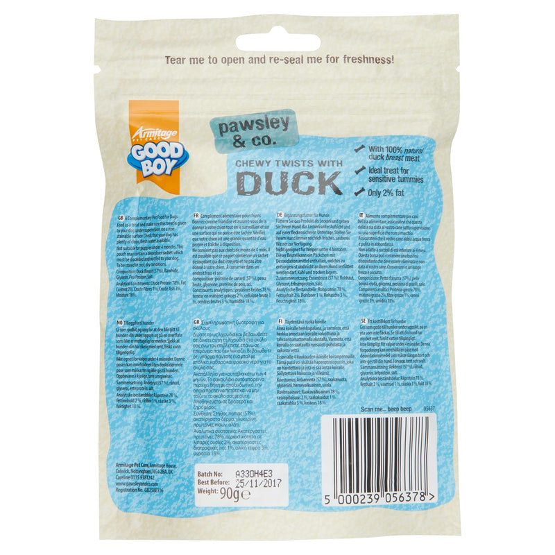 Good Boy - Chewy Twists with Duck - Dog Treats - Made with 100% Natural Duck Breast Meat - 90 g ? - Gluten Free Dog Treats - Case of 10 - PawsPlanet Australia