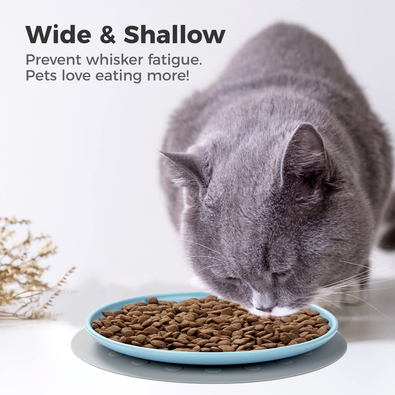 Ceramic Cat Bowls, 3 Packs, Stress-Free Cat Food Plates with 3 Non-Slip Mats, Wide and Flat Cat Food Bowl to Relieve Whisker Fatigue Tri-color - PawsPlanet Australia