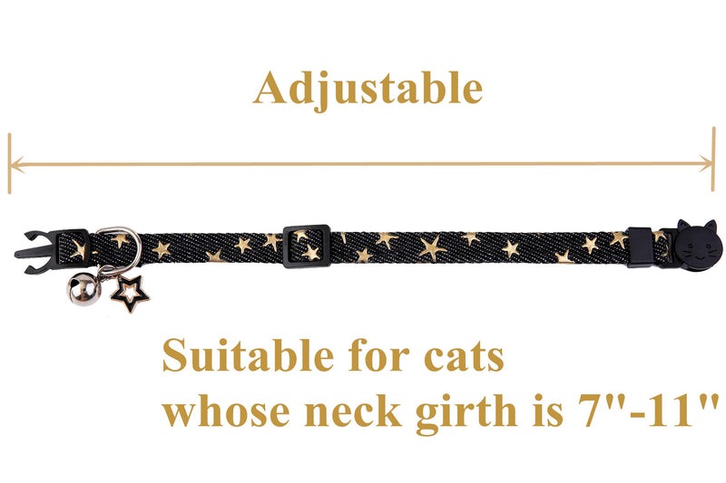 [Australia] - Star Charm Studded Cat Collar Breakaway with Bell,Black Puppy Collars for Small Dogs 