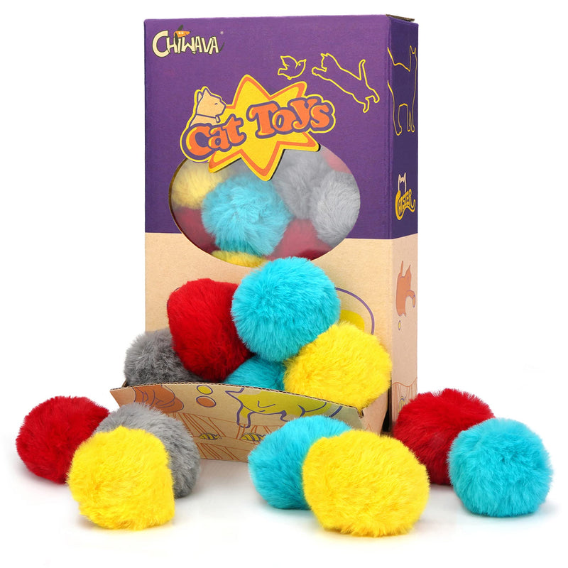 Chiwava 24PCS 1.8" Catnip Furry Cat Toys Ball Soft Pom Pom Balls Kitten Chase Quiet Play Assorted Color - PawsPlanet Australia