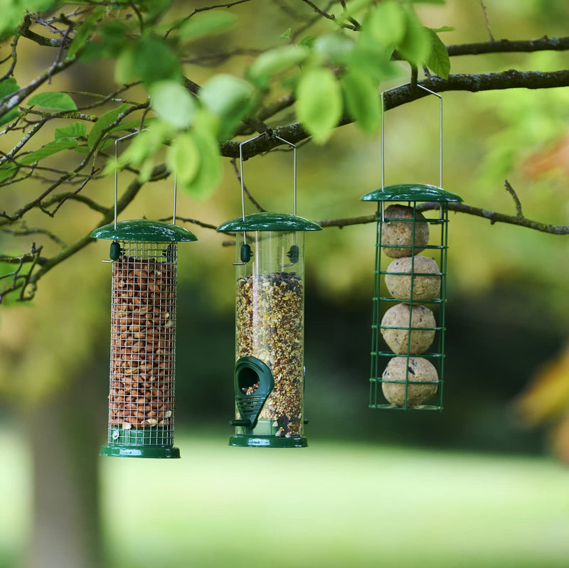 SA Products 3-Pack Metal Bird Feeder - Squirrel-Proof Hanging Bird Feeder Station for Garden, Backyard, Lawn - Set of Tube, Dense Mesh, Coarse Mesh Wild Bird Feeders for Nuts, Seeds, Fat Balls - Green - PawsPlanet Australia