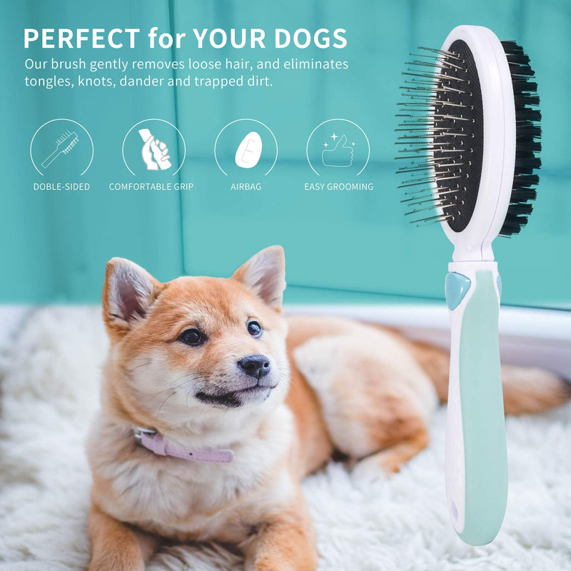 Dog Grooming Combs, Pet Hair Brush Double Sided, Bristle & Pin Brushes for Removes Tangles and Knot, Cleans Shedding & Dirt for Dogs and Cats with Short Medium and Long Hair (Blue) Blue - PawsPlanet Australia