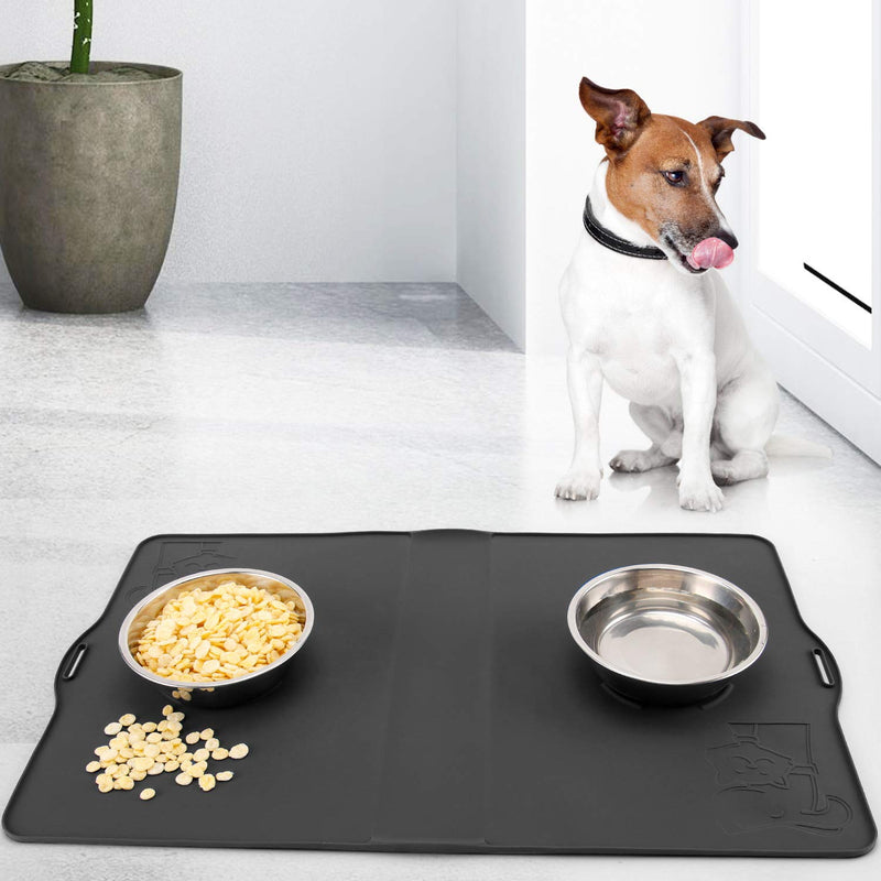 [Australia] - IMPAWFAN Silicone Pet Feeding Mat for Dogs and Cats, 23"x14" Waterproof Pet Food Mat Tray with Edges, Non Slip Dog Cat Bowl Mat for Food and Water, Pet Bowl Mat Dog Placemats for Floors Black 