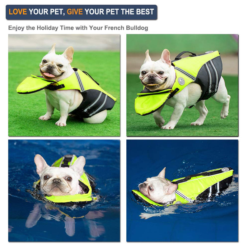 French Bulldog Life Jacket, Pet Life Vest, Dog Lifesaver Preserver with Handle & Reflective, for Swim, Pool, Beach, Boating Green - PawsPlanet Australia