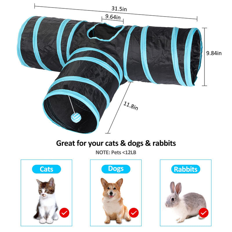 21PCS Cat Kitten Tunnel, Cat Tunnel for Indoor Cats, 3 Way Tube Cat Tunnel Toy, Interactive Toy Includes Kitty Tunnel Great for Cat, Kitten, Rabbit, Small Pets Blue - PawsPlanet Australia