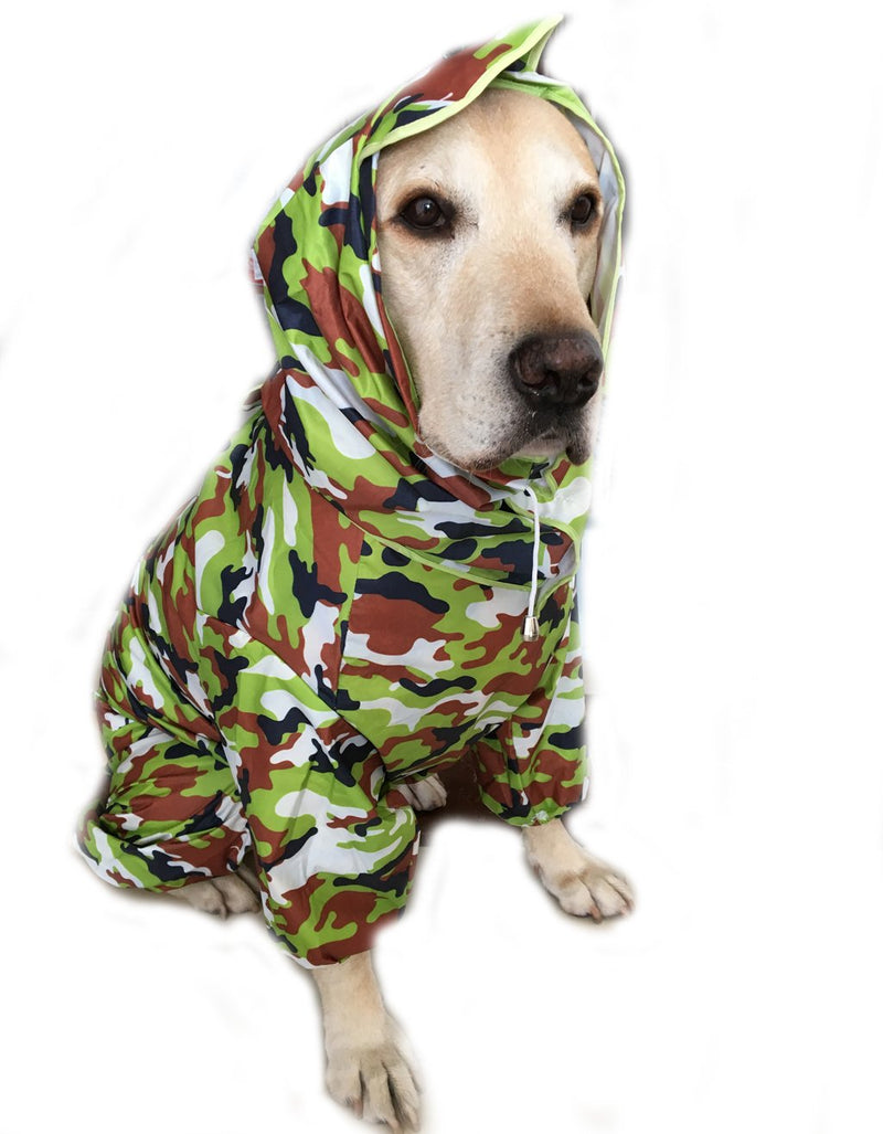 ZoonPark Dog Raincoats,Four-legged Full body Raincoat Waterproof Polyester Adorable Hoodie Poncho Clothes Raincoat for Medium Dogs Large Dogs Labrador Samoyed Golden Retriever 26 ：(Chest 86cm Back Length 68cm) Green - PawsPlanet Australia