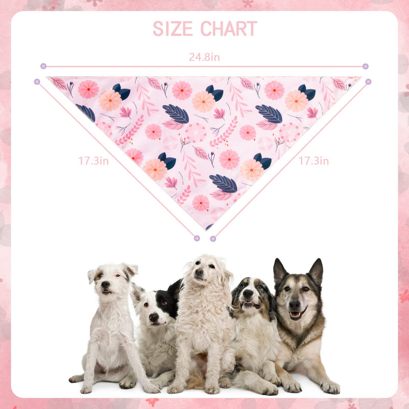 Dog Bandanas for Spring - 2 Pack Reversible Flower & Plaid Dog Square Scarfs for Small Medium Large Dogs - Washable Double Adjustable Dogs Triangle Bibs Kerchief Scarfs for Girl and Boy Blue & Pink - PawsPlanet Australia