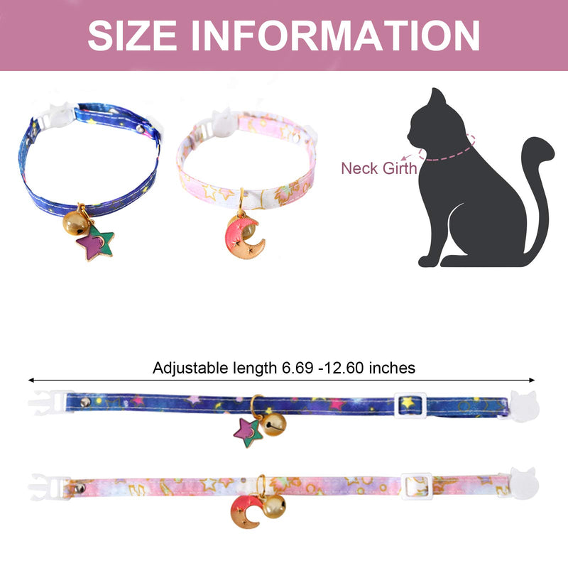 HACRAHO Breakaway Cat Collar with Bell, 2 PCS Adjustable Cute Kitty Collar with Bells Moon Stars Safety Breakaway Cat Collar for Cats Kittens Puppies, Pink and Blue - PawsPlanet Australia