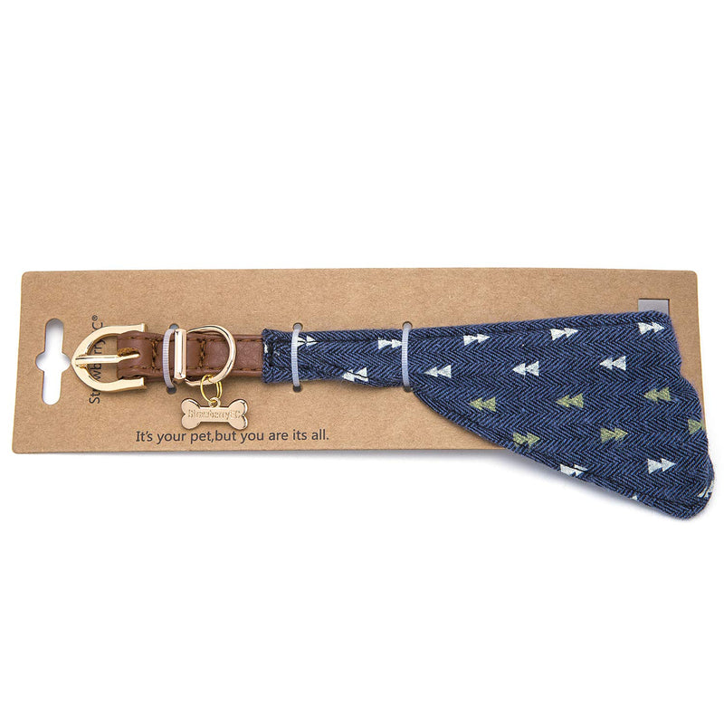 [Australia] - StrawberryEC Puppy Collars for Small Dogs Adjustable Puppy Id Buckle Collar Leather. Cute Plaid Red Bandana Dog Collar Bandana-Navy-Note 