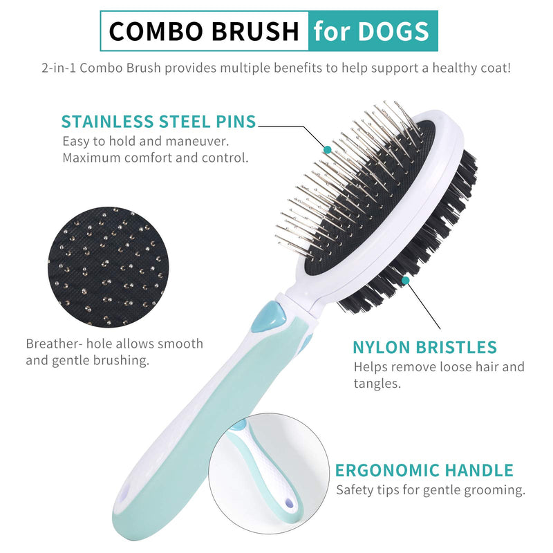 Dog Grooming Combs, Pet Hair Brush Double Sided, Bristle & Pin Brushes for Removes Tangles and Knot, Cleans Shedding & Dirt for Dogs and Cats with Short Medium and Long Hair (Blue) Blue - PawsPlanet Australia