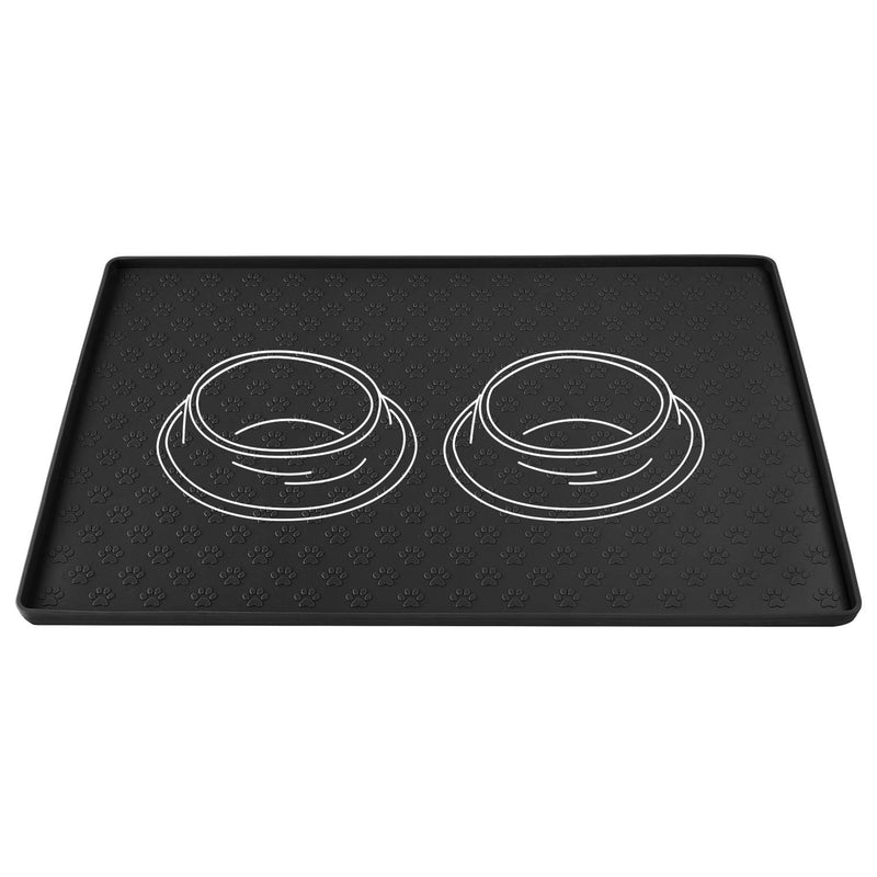 [Australia] - Coomazy Dog & Cat Food Mat, M (19"x12") L (24"x16") Silicone Waterproof Pet Feeding Bowl Dish Placement Tray with Raised Edges to Stop Cat Food Spills and Water Messes Out to Floor 19x12in Black 