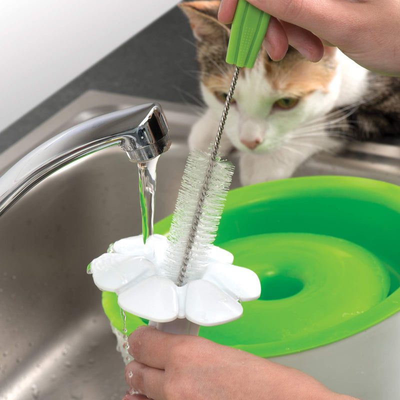 Catit Flower Drinking Fountain with LED Nightlight and Petal Top & Fountain Cleaning Set + Cat Fountain Cleaning Set - PawsPlanet Australia