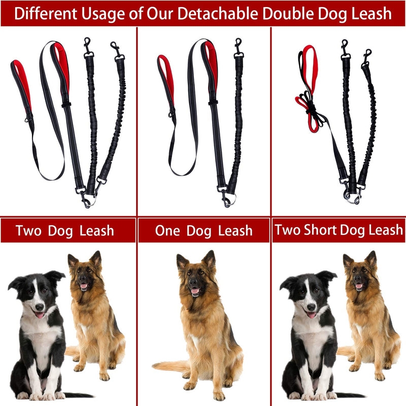 [Australia] - BWilkon Double Dog Leash, 360° Swivel No Tangle Dog Walking Leash for 2 Dogs up to 200lbs, Comfortable Adjustable Dual Padded Handles 