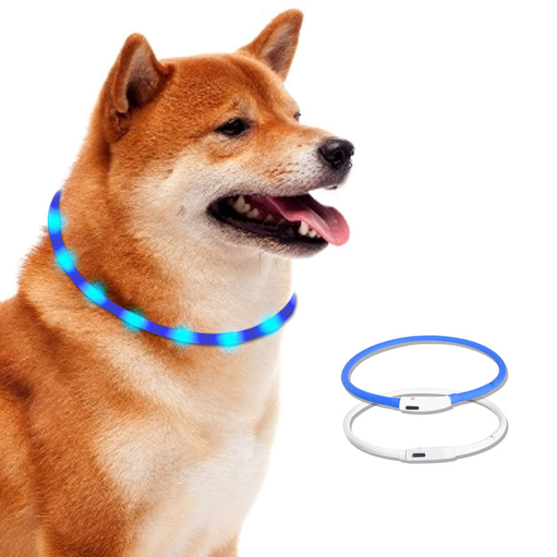LED Dog Collar, USB Rechargeable Dog Collar Light for Dark, Adjustable Cut to Size Ultra Bright Colors Glow Light Collar for Dogs, Flashing Light Collar, Night Visibility & Safety USB Charger (Blue) Blue - PawsPlanet Australia
