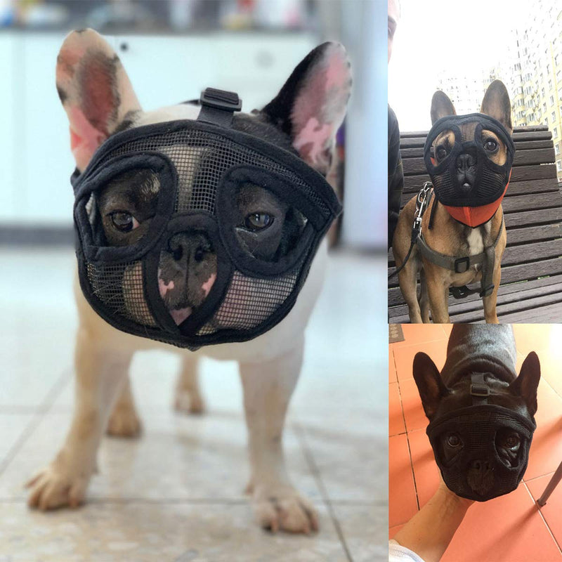 WINS Short snout dog muzzles prevent biting barking soft french Bulldog Short-snouted dog muzzle adjustable brethable mesh S 36-48CM Black - PawsPlanet Australia