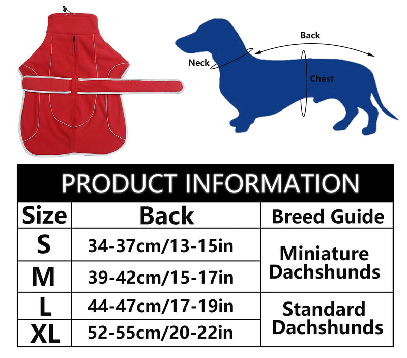 babepet Dog winter Coats for Dachshunds,Dog Soft Fleece jacket with harness hole and high Collar,Snowsuit with Adjustable Bands for small and medium pet dog-Red-L L(Back:44-47CM) Red - PawsPlanet Australia