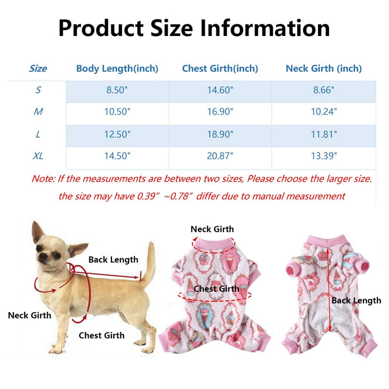 [Australia] - Vehomy Xmas Dog Pajamas for Girl Dog Pink Christmas Dog Pajamas with Ice-Cream Cone Cupcake Pattern Soft Fleece Pet Winter Pajamas Dog Onesies Jumpsuit Pjs Sweater Clothes for Small Dogs and Cats S 