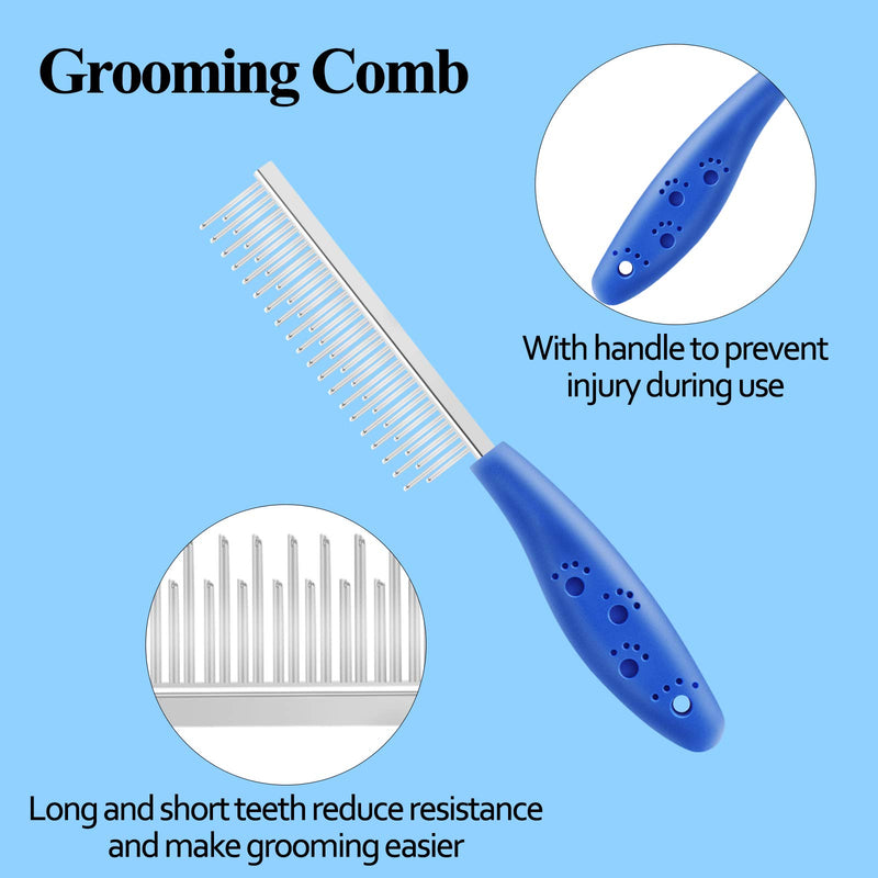 PHINGEER Dog Shedding Comb with Handle, Pet Washing Rubber Brush, Dog Grooming Set for Medium and Long Haired（2pc, Blue） - PawsPlanet Australia