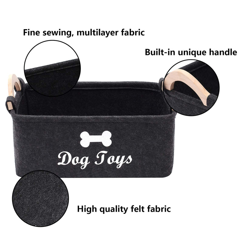 Geyecete Dog Toys Storage Bins - with Wooden Handle, Pet Supplies Storage Basket/Bin Kids Toy Chest Storage Trunk Big Dark Grey - PawsPlanet Australia