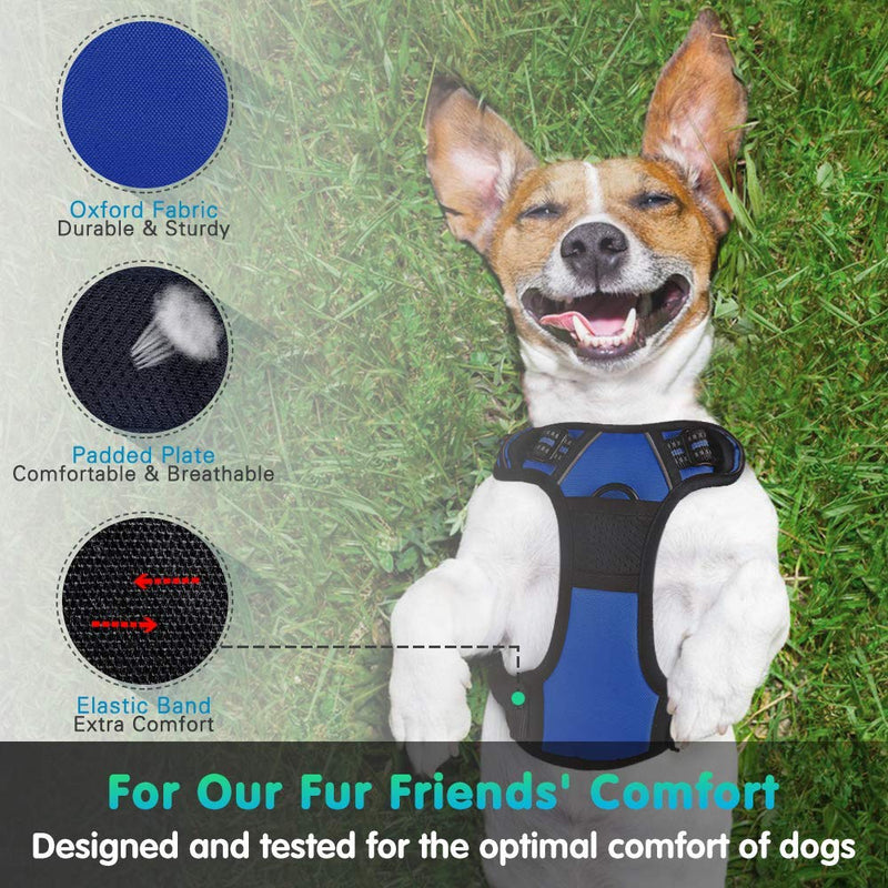 Eagloo Dog Harness No Pull, Walking Pet Harness with 2 Metal Rings and Handle Adjustable Reflective Breathable Oxford Soft Vest Easy Control Front Clip for Small Medium Large Dogs Blue - PawsPlanet Australia