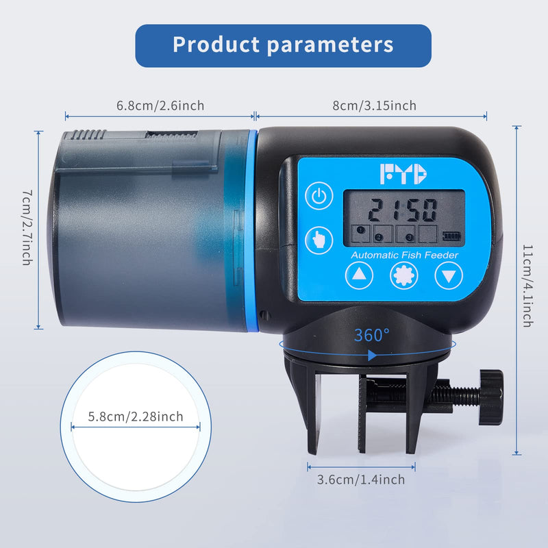 Auto Fish Feeder for Aquarium, FYD Automatic Fish Feeder Food Timer Dispenser for Small Fish Tank, Vacation, Goldfish, 4 Feeding Time/Rotation Adjustable - PawsPlanet Australia