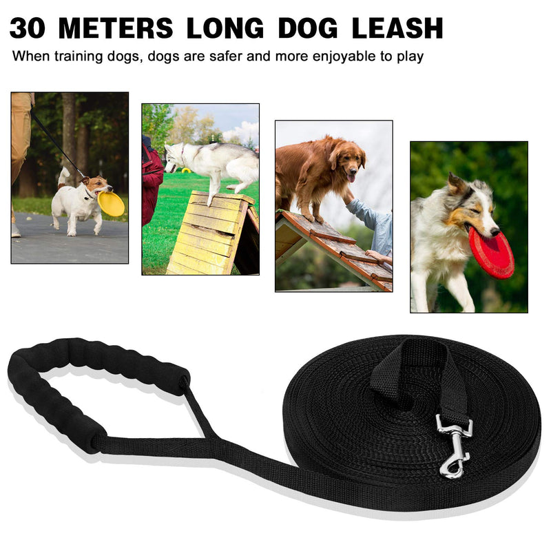 LITSPOT Dog Training Lead,30M Training Leash with Handle Long Dog Leads for Training Backyard Play Strong Nylon lead with all Metal Components 30M with handle Black - PawsPlanet Australia