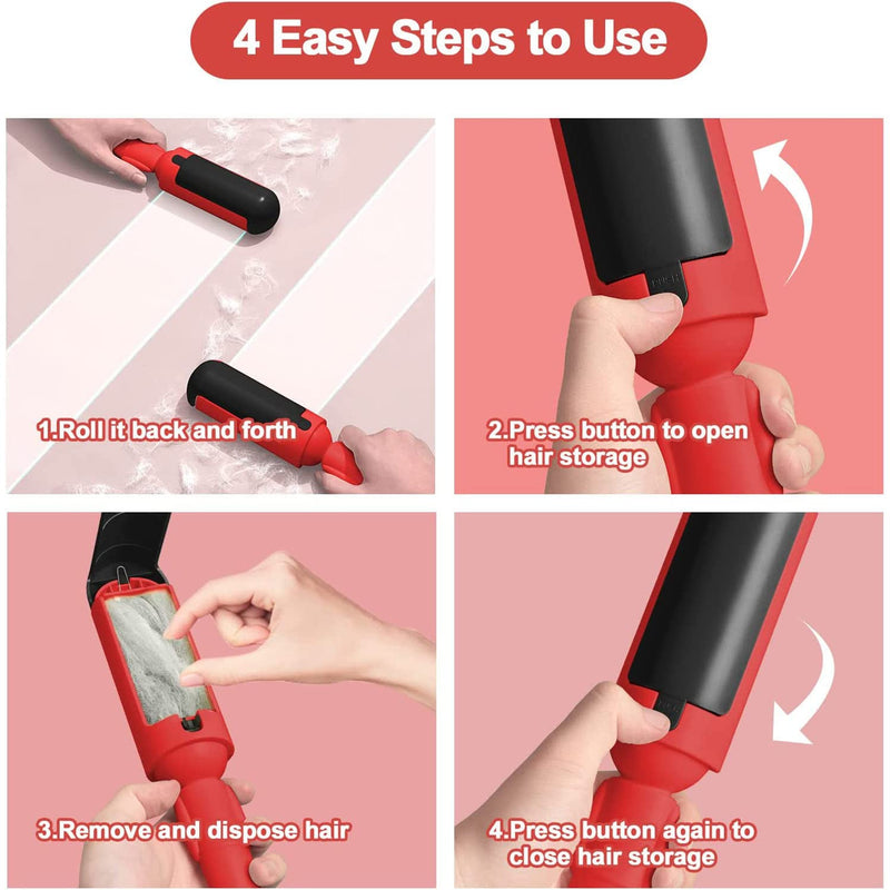 Anguxer Reusable Pet Hair Lint Rollers, Pet Hair Lint Roller, Pet Hair Remover, Suitable for Sofa, Bed, Carpet, Clothes (Red) Red - PawsPlanet Australia