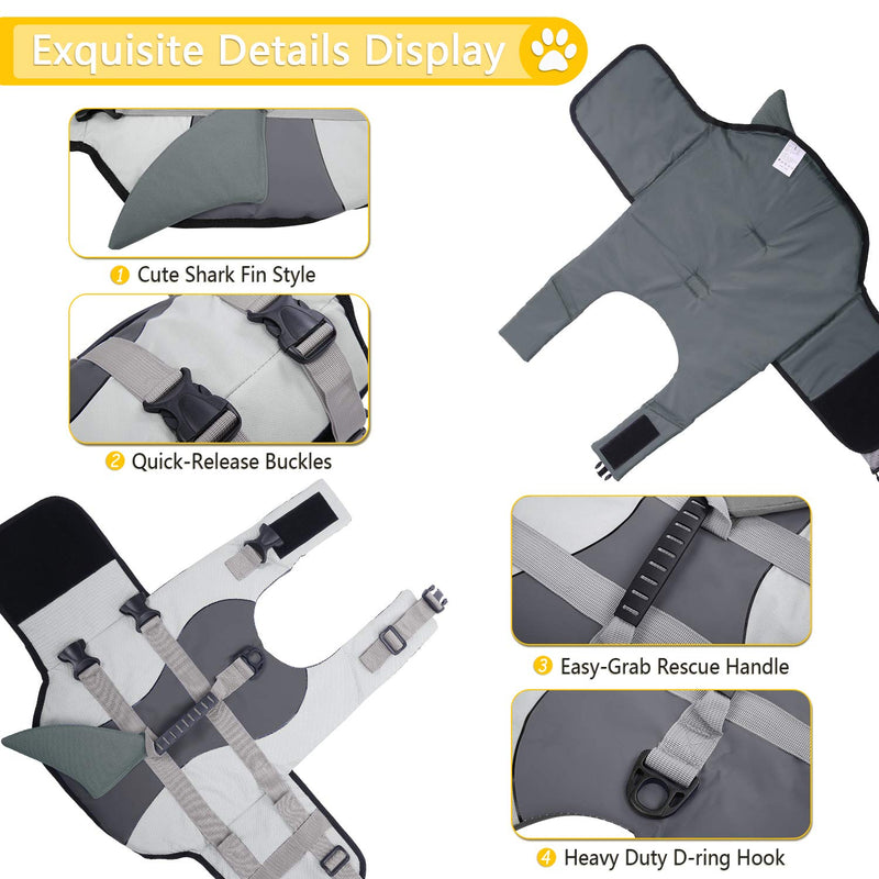 [Australia] - Dog Life Jackets, Ripstop Pet Floatation Life Vest for Small, Middle, Large Size Dogs, Dog Lifesaver Preserver Swimsuit for Water Safety at The Pool, Beach, Boating X-Large Grey Shark 