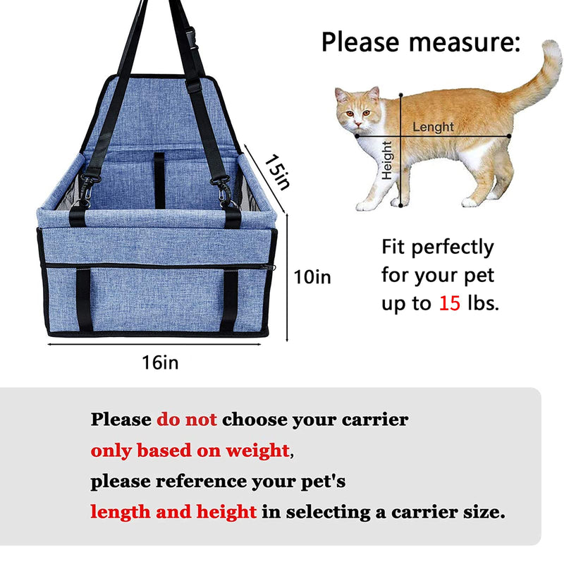 JaYeek Dog Car Seat Cover, Pet Car Booster Seat, Travel Dog Carrier Cage with Clip-On Safety Belt for Small Medium Dog Cat Puppy Kitten under 15lbs, Fit Most Cars, Trusks, Vehicles and SUV (Navy Blue) - PawsPlanet Australia