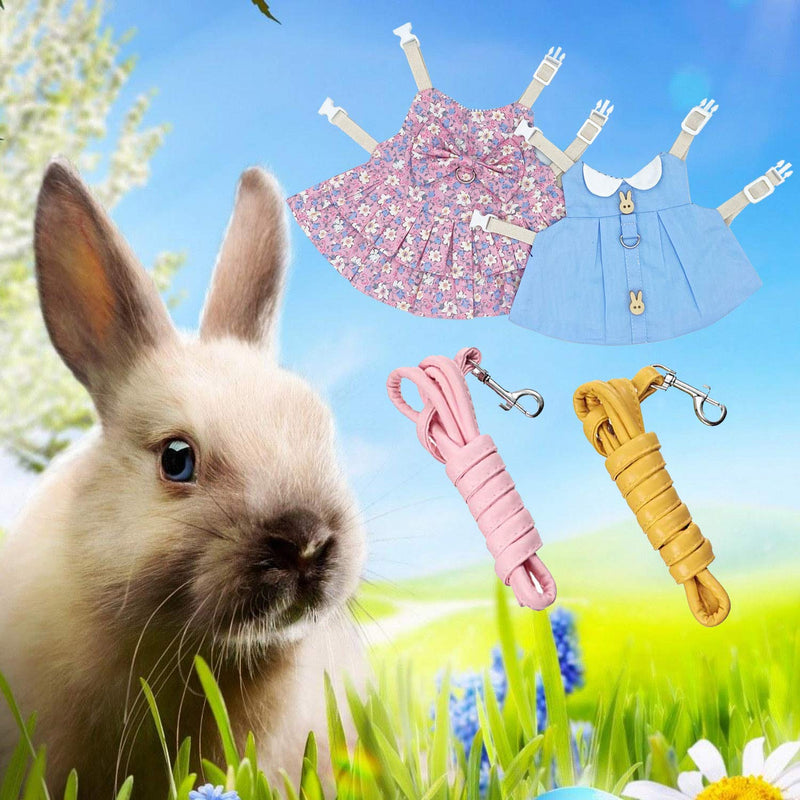 ROZJOVU Bunny Harness Vest and Leash for Rabbits Small Animal Dress Clothes Adjustable Harness and Leash for Bunny Walking 2 Set(Blue + Pink Floral) S - PawsPlanet Australia