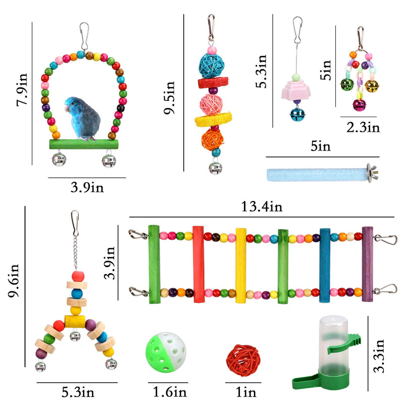 14 Pcs Bird Toys - Hanging Birds Cage Toys, Bells, Swings, Ladder, Chewing Toys, Rattan Balls, Molar, Water Feeder for Small and Medium Parrots, Parakeets, Cockatiels, Conures, Love Birds, Finches - PawsPlanet Australia