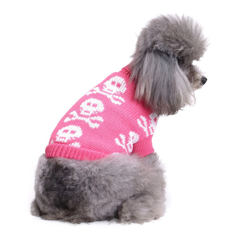 [Australia] - S-Lifeeling Skull Dog Sweater Holiday Halloween Christmas Pet Clothes Soft Comfortable Dog Clothes - Pink Dog - Back Length 12" 