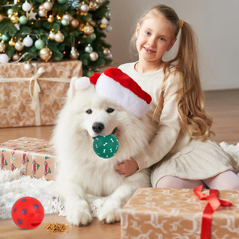 Pack of 2 Christmas Interactive Dog Toy Ball Treat Dispenser Ball Toy Chew Toy Dog Ball Toy for Boredom Teeth Cleaning Training Balls Small Medium Large Pets Puppies - PawsPlanet Australia