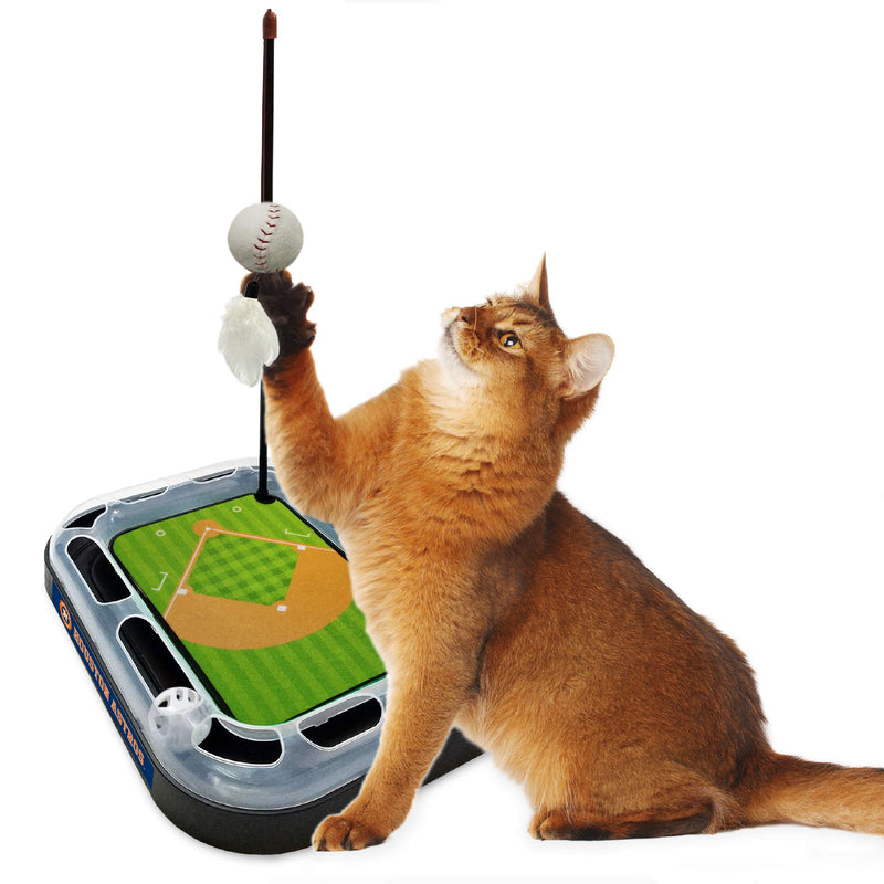 Pets First Cat Scratching Toy MLB Houston Astros Baseball Field Cat Scratcher Toy with Interactive Cat Ball Bell in Tracks. 5-in-1 CAT Toy: Cat Wand Poll with Catnip Filled Plush Baseball & Feathers. 14 x 11" - PawsPlanet Australia