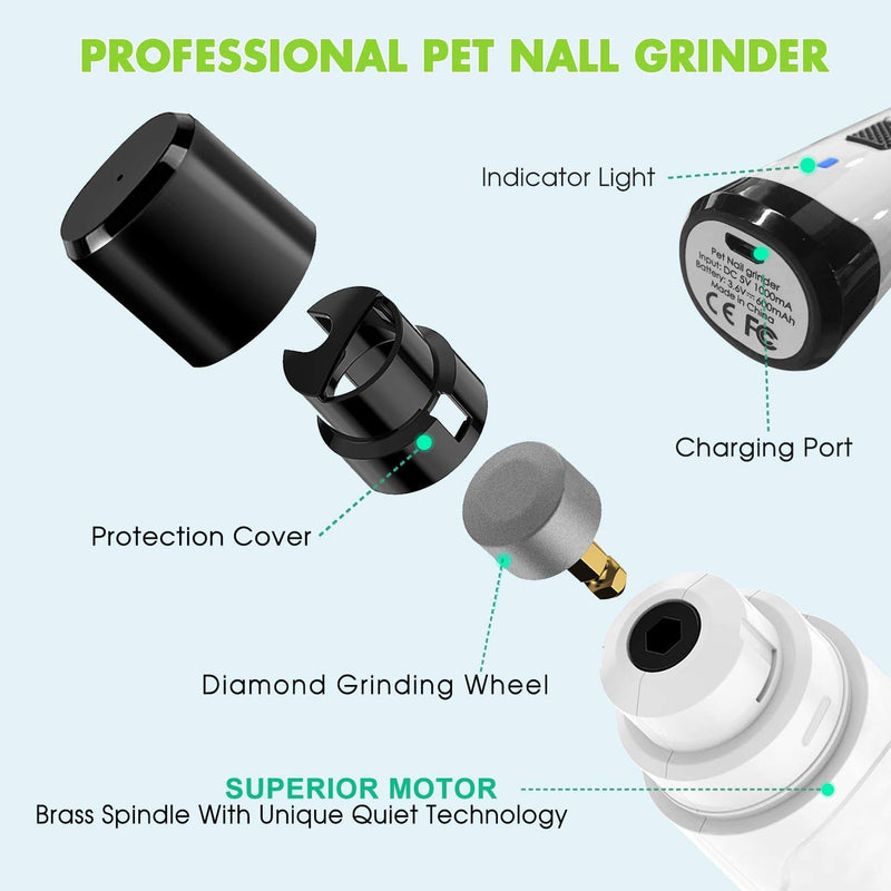 Twintoo Pet Nail Grinder, Ultra Quiet Cordless Electric Claw Trimmers with 2 Speeds and USB Rechargeable Animal Nail Care for Dogs Cats - PawsPlanet Australia