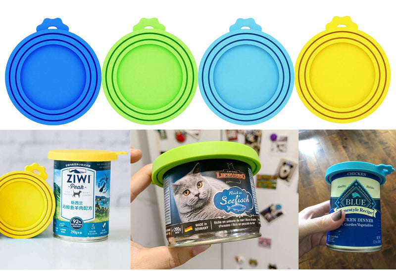 COMTIM Pet Can Covers/Dog Cat Food Can Lids Covers/Silicone Can Lids Universal Size Fit All Standard Size Dog and Cat Can Tops/4 Pack & 1 Pet Food Spoon - PawsPlanet Australia