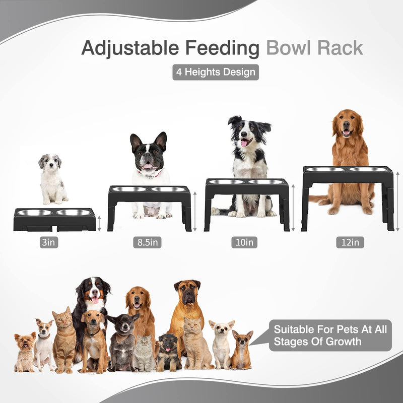 Pawaboo Elevated Dog Bowls Foldable Food Water Feeding Bowls, 4 Heights Adjustable Dog Bowl Stand with 2 Stainless Steel Bowls, No Spill Raised Pet Feeder Bowls for Small Medium Large Dogs and Pets - PawsPlanet Australia
