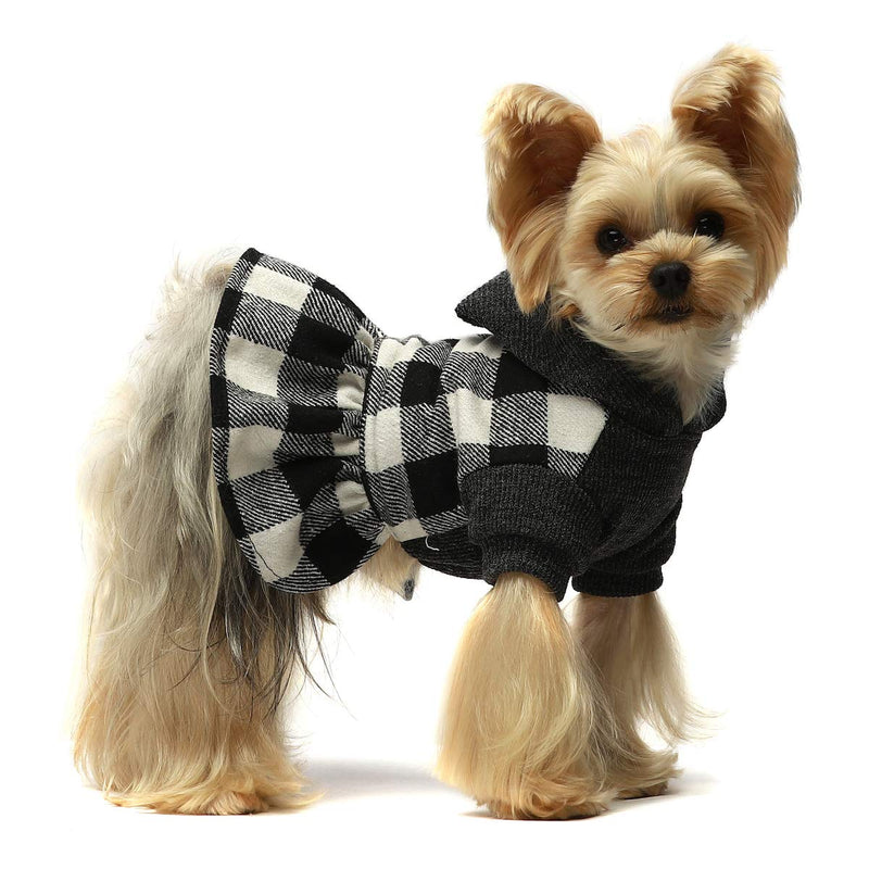 Fitwarm Knitted Plaid Dog Dress Hoodie Sweatshirts Pet Clothes Sweater Coats Cat Outfits XS Black - PawsPlanet Australia