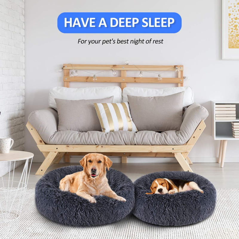 [Australia] - FOCUSPET Dog Bed Cat Bed Donut, Pet Bed Faux Fur Cuddler Round Comfortable Size Medium 24'' & Large 32'' Ultra Soft Calming Bed for Dogs and Cats, Self Warming Indoor Sleeping Bed M（24''Dx8''H） 