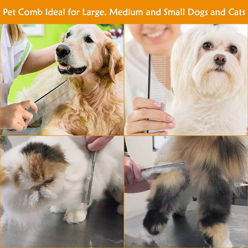 Dog Combs for Grooming, 2 Pack Metal Dog Grooming Comb Round Teeth Pet Comb for Detangling/Shedding/Dematting, Dog Flea Comb Poodle Comb for Grooming Dogs and Cats with Tangled Short/Long Hair - PawsPlanet Australia