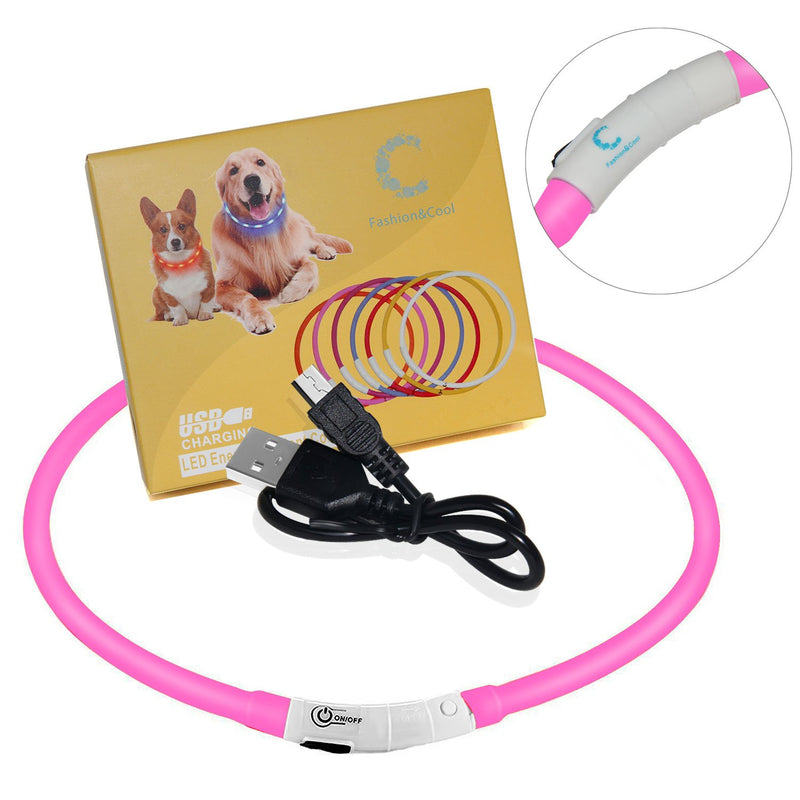 [Australia] - LED Dog Collar,USB Rechargeable Glowing Dog Collars, Light Up Collar Improved Pet Safety &Visibility at Night, 3 Flashing Modes,Water-Resistant Lighted Collar Fits For Small Medium Large Dogs pink 